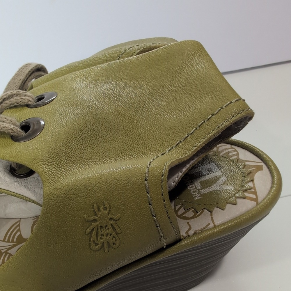 Fly London Yala Olive Green Leather Lace Up Wedge Sandals P500205017 Womens 41 - Picture 2 of 10